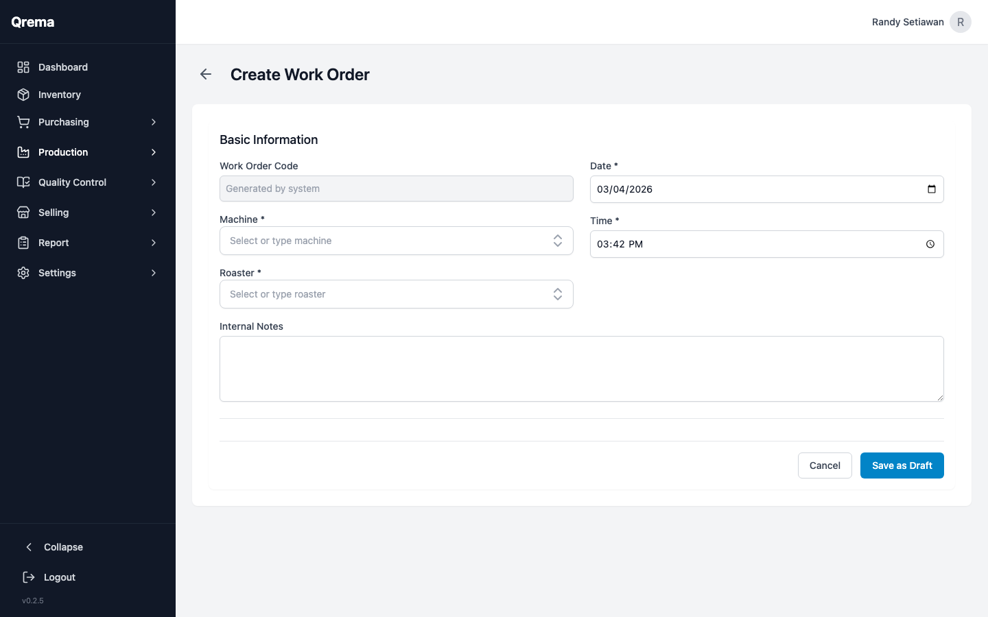 Create work order form