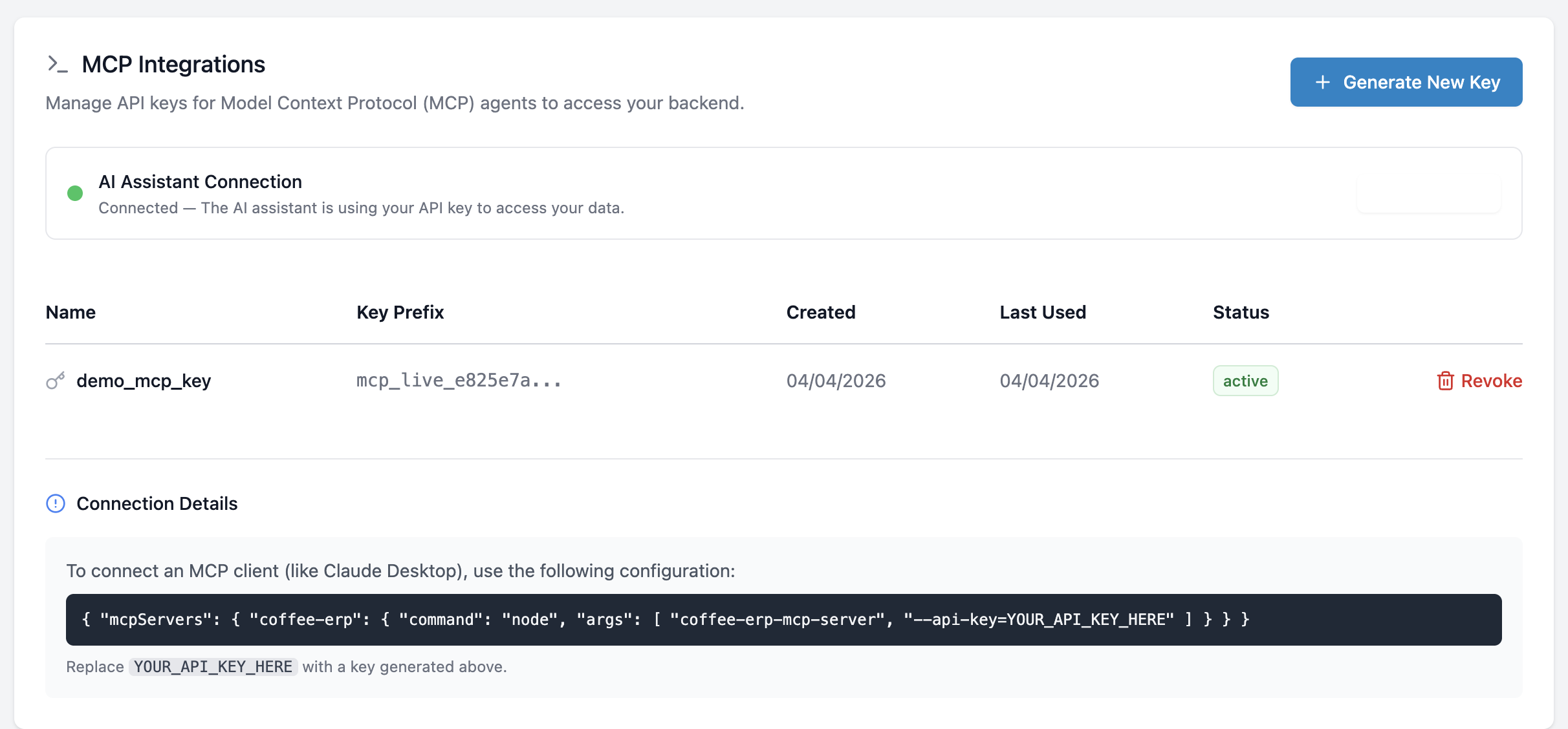 MCP Integrations settings page